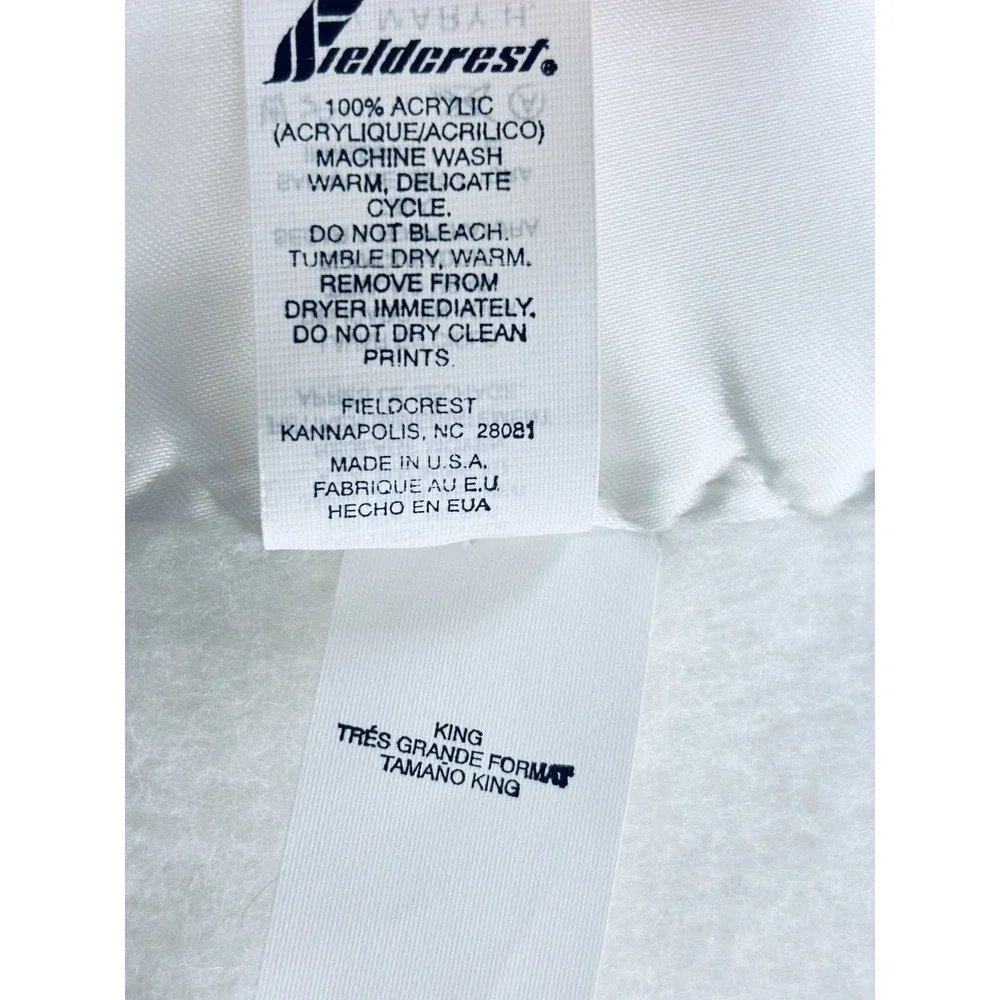 Fieldcrest Acrylic Blanket Satin Trim White Made In USA - King Size - Vintage